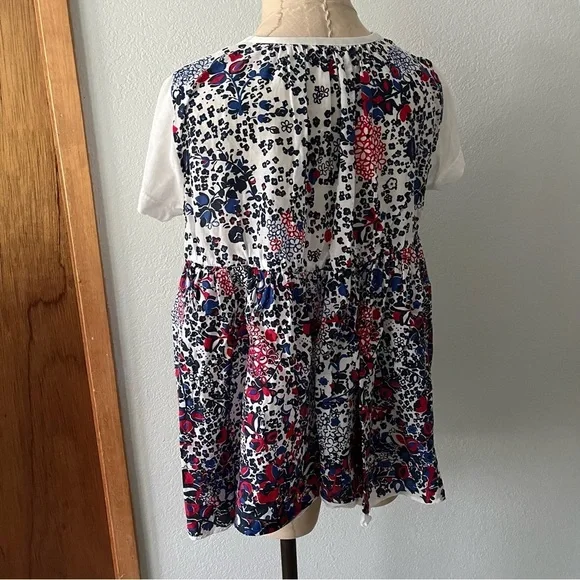 SOLD SACAI sz 2 S WHITE Linen Tee Flare Back Floral Print Short Sleeve Tshirt - Picture 3 of 12